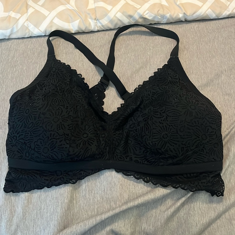 Auden Lightly Lined Crossback Bralette Black Crocheted Lace Wireless Bra XXL